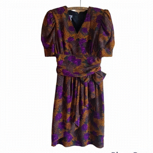 Vintage 80s Nu Mode V‎ Neck Faux Wrap Back Zip Animal Print Shoulder Pads Size L